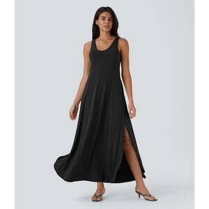 NWT Halara U Neck Flowy Maxi Casual Tank Dress Womens XL Soft Stretchy Comfy